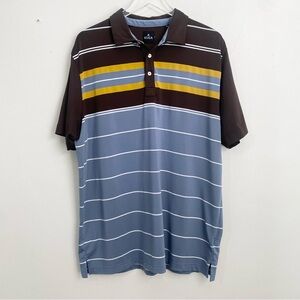 VUGA Golf Performance Polo Shirt Men’s Size XL Blue Brown Yellow Stripe Stretch